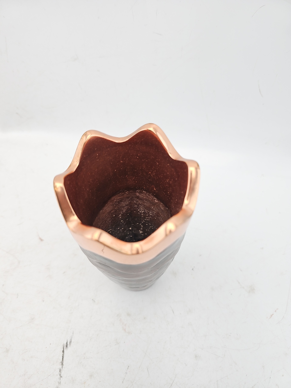 Nambe Copper and Teal Wave Ceramic Vase 7 inches high, 2.5 inches wide at top - Picture 2 of 4